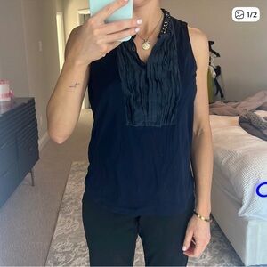 J. Crew Navy Sleeveless Pintuck Blouse